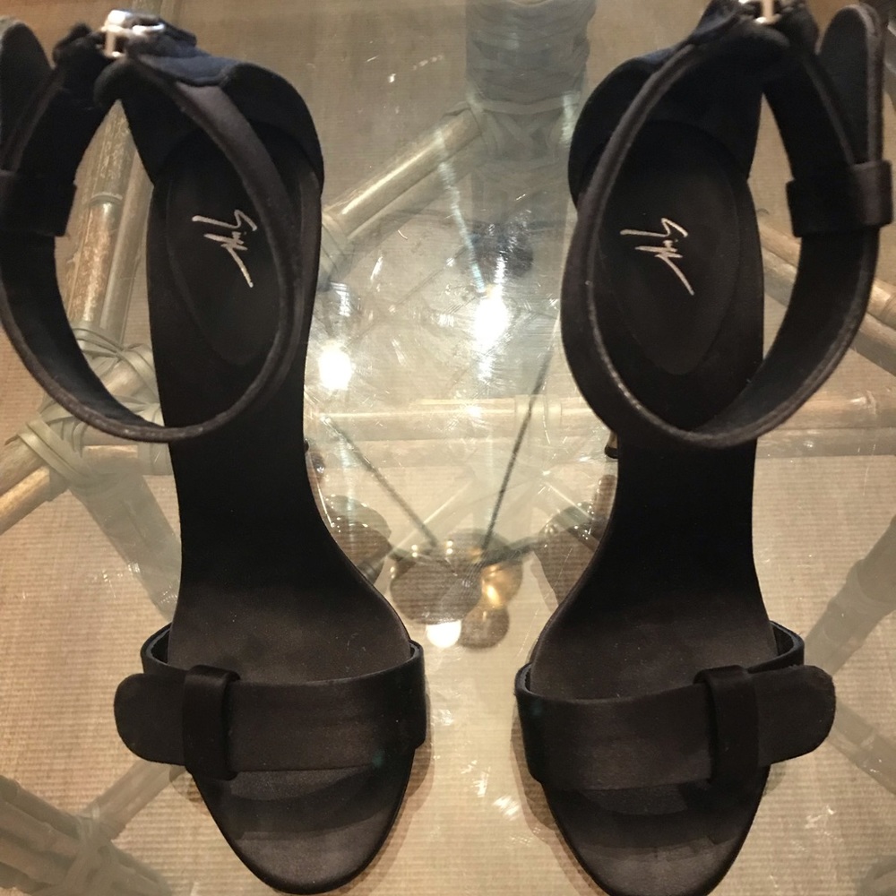 Giuseppe Zanotti black satin tuxedo heels